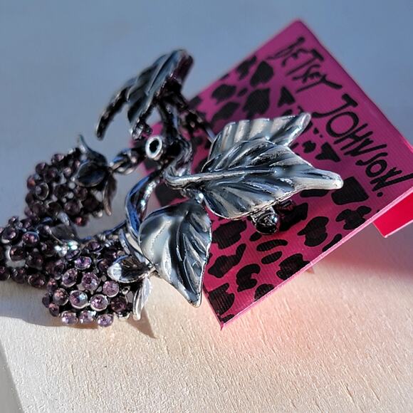 Purple Grape Cluster Brooch with Rhinestone Accents - Picture 12 of 15